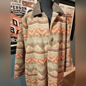 Womens Woolwrich southwestern pattern full length wool coat XL